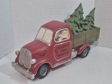 Santa's Tree Service Red Truck Christmas Red Table Decor Holiday Green Resin