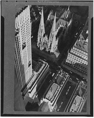 New York City NY St Patrick's Cathedral aerial 1930s Manhattan skyscrapers