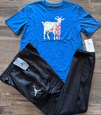 NWT Nike Air Jordan Boys YLG Black/Blue GOAT Jersey DriFit Sweat Pants Set Large