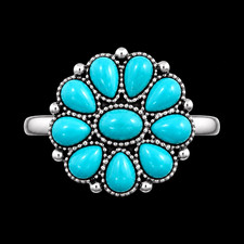 Silver Tone Blue Turquoise Flower Cluster Coc...