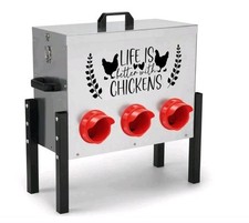 Chicken Feeder Box 30 lbs Galvanized Metal, 6 Feeding Ports