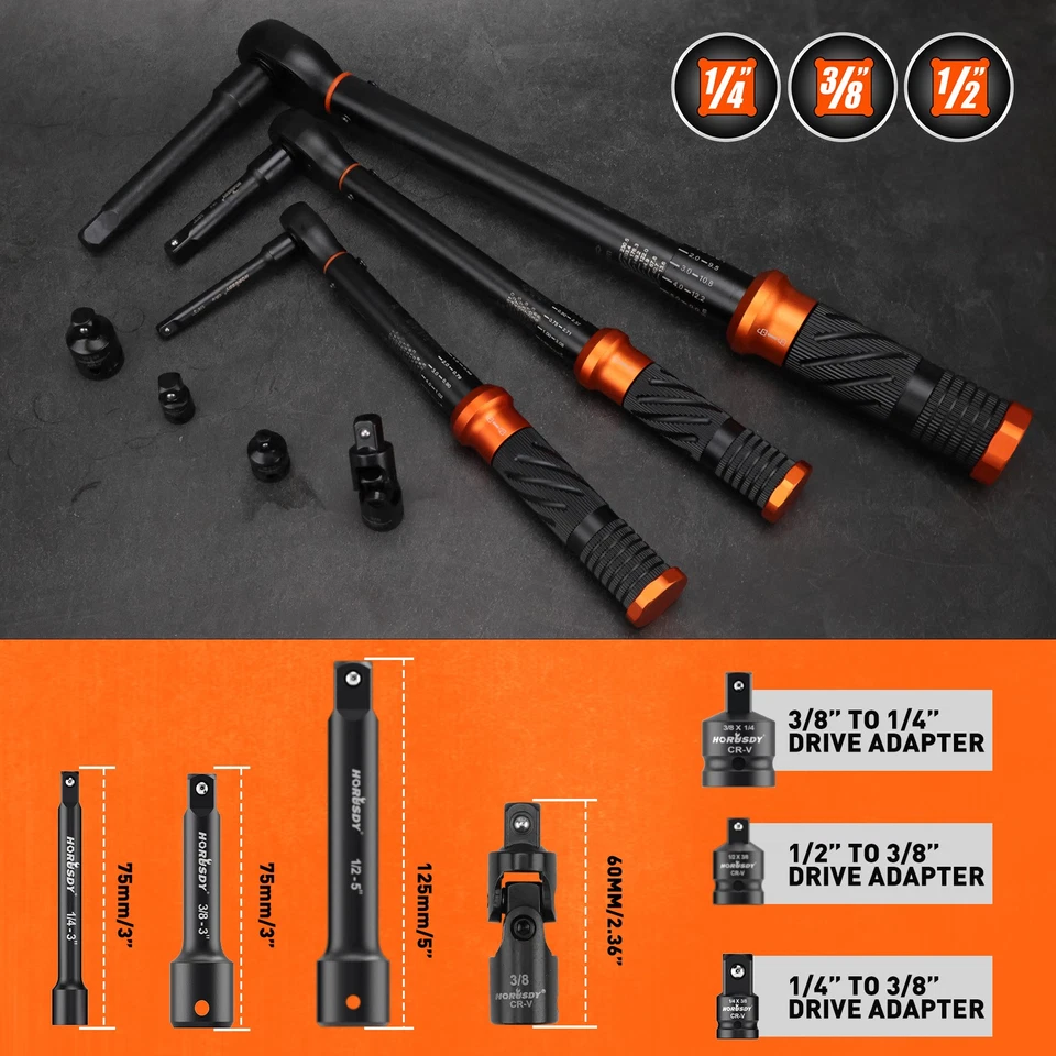 Torque Wrench Adjustable Torque Wrench 1/2" & 3/8" & 1/4" Drive Reversible Cr-V - Image 4 of 4
