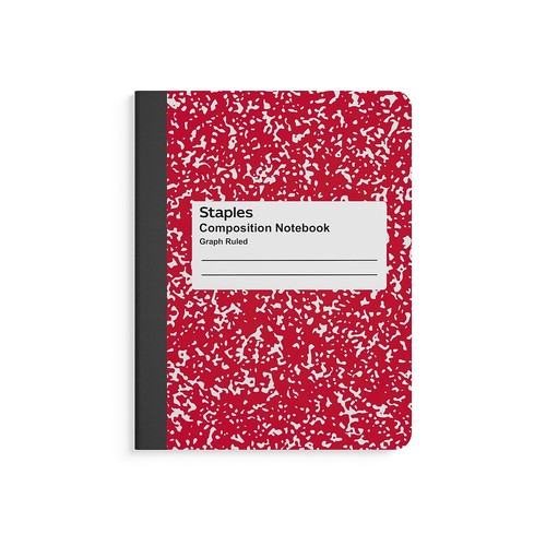 Staples Composition Notebook 7.5" x 9.75" Graph Ruled 80 Sheets Red/White 3/Pack