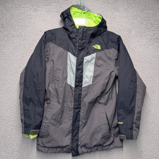 North Face Jacket Boys Large Gray Black Hyvent 3 in 1 Fleece Lined Hood FLAW