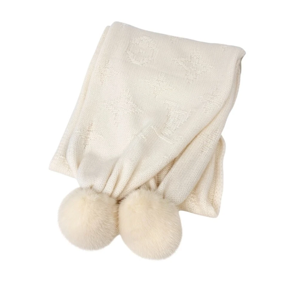 LOUIS VUITTON Vintage Monograma Piel Escarpada Bufanda Chal Crema Cachemira Logo Foto 4 de 4