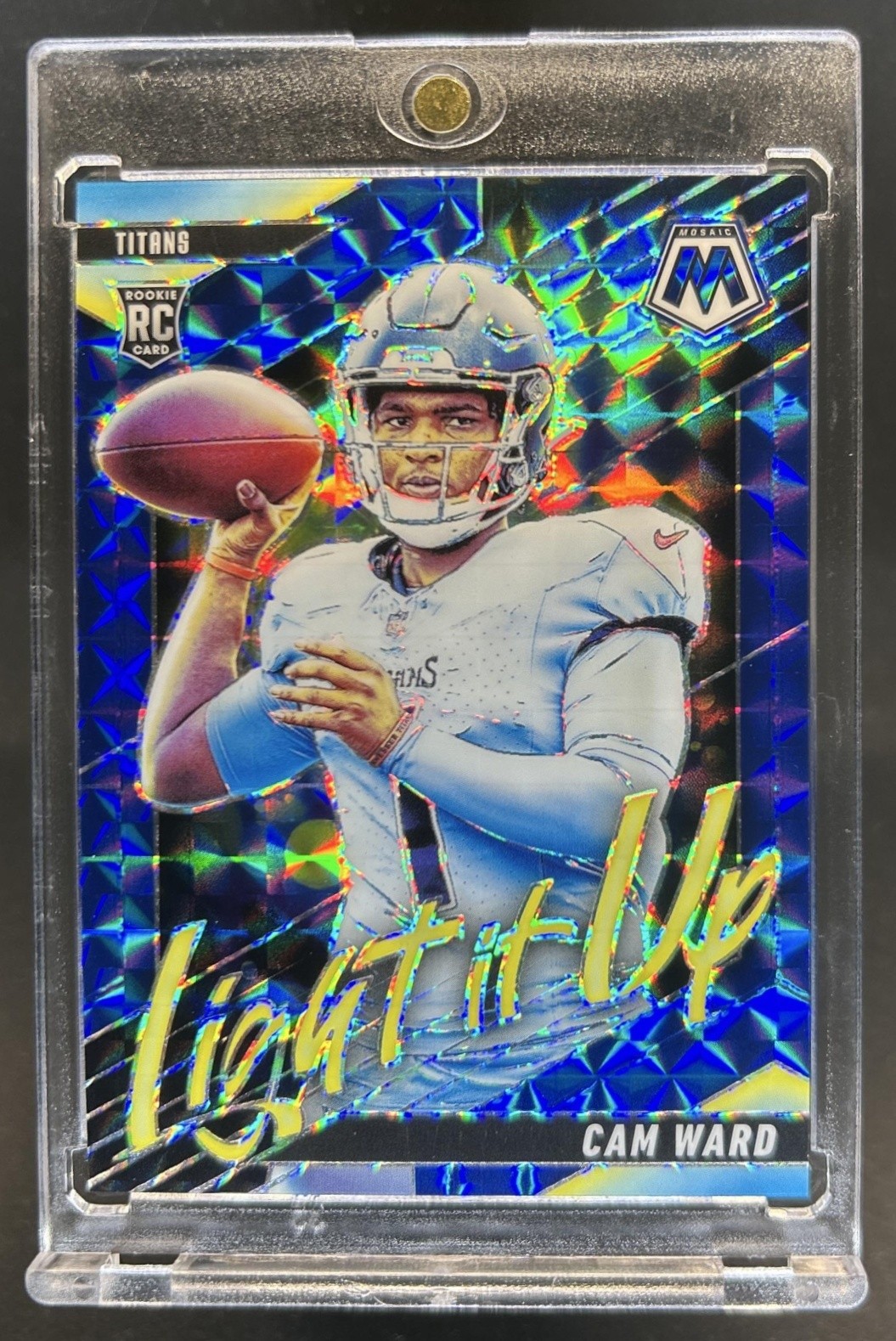 2025 Panini Mosaic Cam Ward Light it Up RC Blue Prizm Rookie #/99 Titans