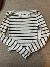 Woman's Urban Outfitters/BOG Long Sleeve White/Black Stripe Shirt Size M