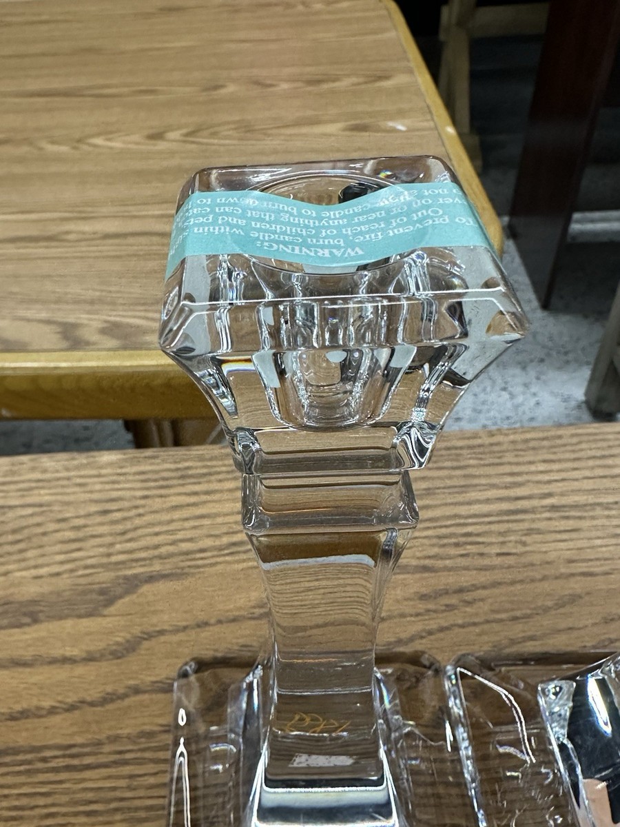 2 TIFFANY & CO Clear Crystal Candle Holder Square Base Candlestick