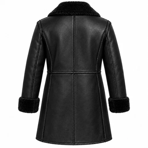 Mens Genuine Leather Shearling Coat Black Brown Fur Lined Winter Jacket image 3
