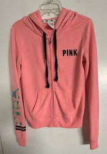 Victoria s Secret PINK Neon Coral Sweatshirt Hoodie Flowers XS 2015