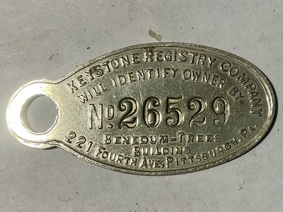 Vintage Pittsburgh  If Found Return To And Receive Reward Metal ID Key Tag