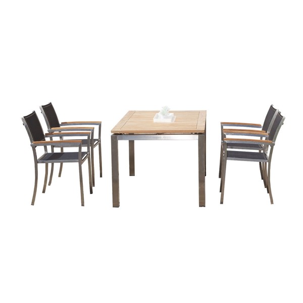 Sonnenpartner 5-Teilige Sitzgruppe Galaxy Base 160X90 Cm Edelstahl/Textilen/Teak-image