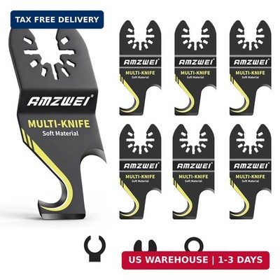 AMZWEI 6PCS Hook Knife Oscillating Multi Tool Blade | Triped-Edge, Push Pull Scr