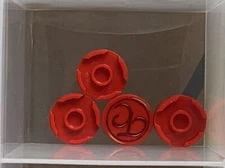 LEGO Parts - Red Tile, Round 2 x 2 Script 'TC' Pattern - No 14769 - QTY 5