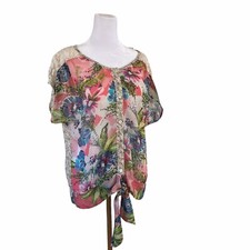 Fig  Flower Sheer Floral Lace Tie Waist Blouse Size Medium