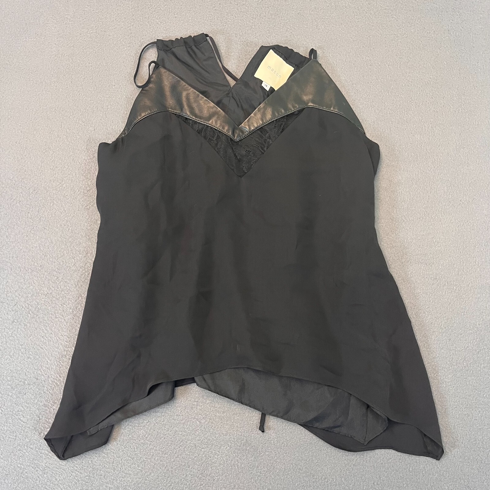 Mason Womens Size 4 Silk Lace Camisole Strappy Tank Top Sleeveless Blouse Black