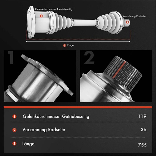 Antriebswelle Vorne Rechts ohne ABS-Ring Automatikgetriebe für Audi A3 VW Skoda - Bild 3 von 8