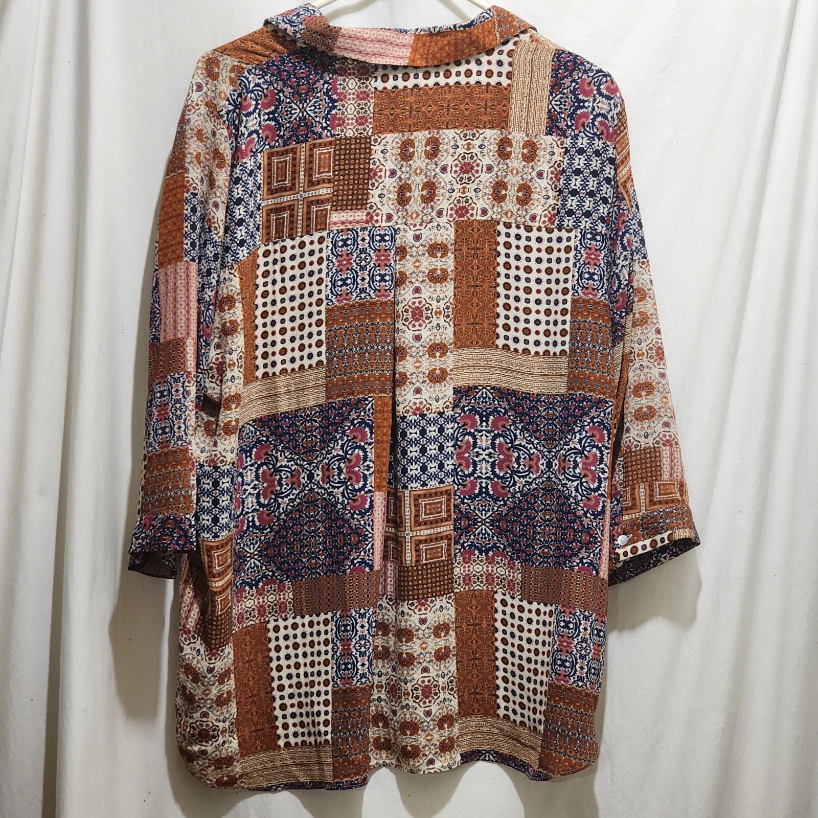 Rose + Olive Button Front Multicolor Patchwork Fl… - image 4
