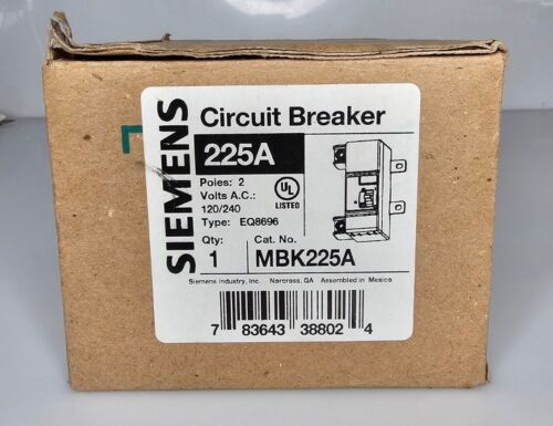 Siemens MBK225A 225A 2 Pole Main Circuit Breaker 120/240V AC Type EQ8696