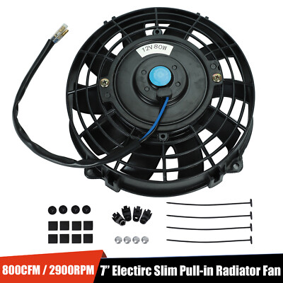 7''inch Universal Slim Fan Pull-in 800CFM Electric Radiator Cooling 12V Mount Kit