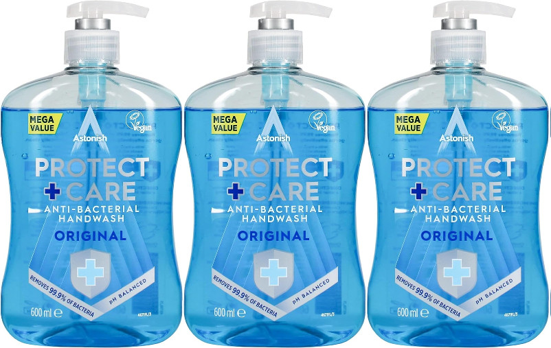 3x Astonish Protect & Care Anti-Bacterial Hand Wash Moisturiser 600ml - Original