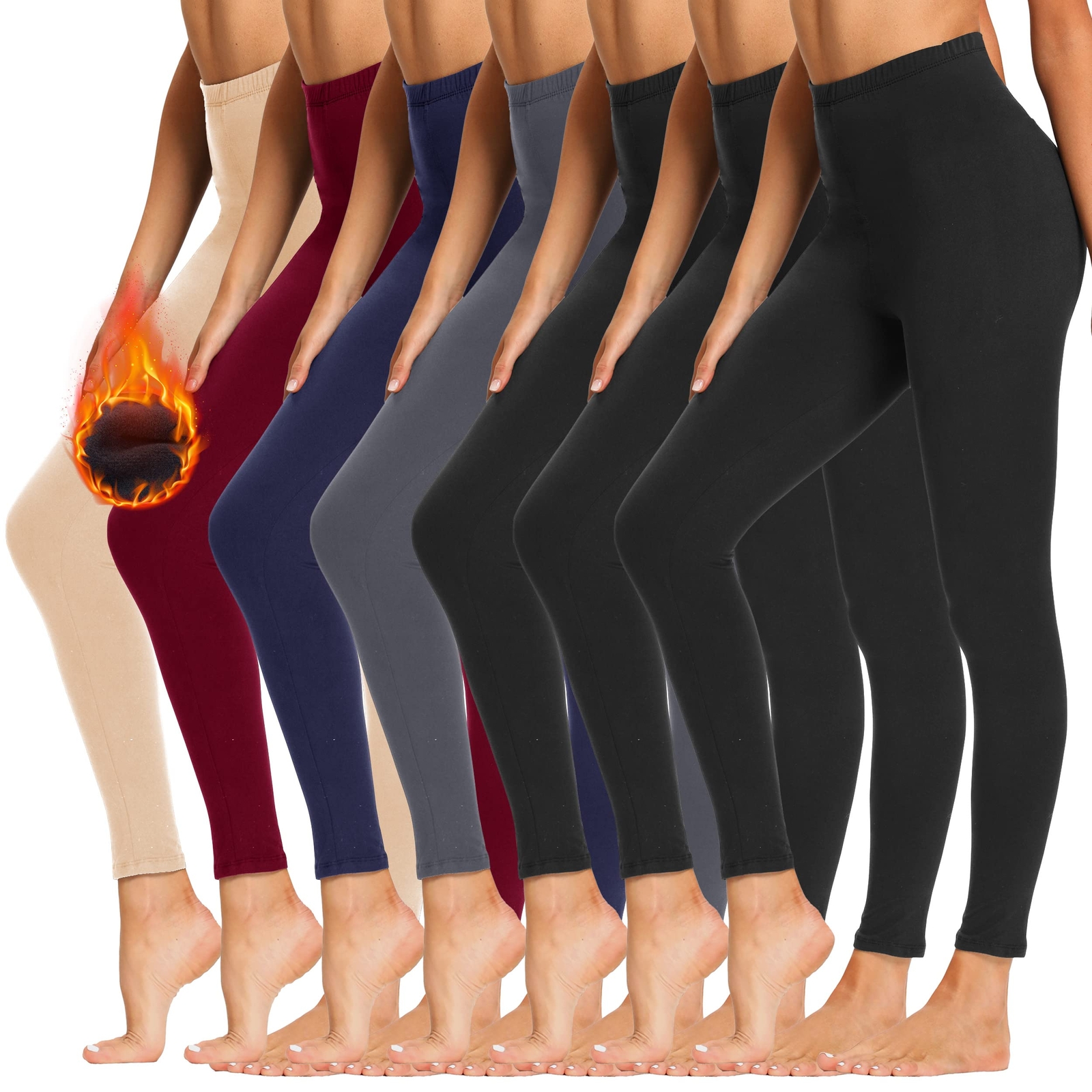 7 Pack Fleece Lined Leggings Women, Warm Winter Black Thermal Workout Yoga Le...