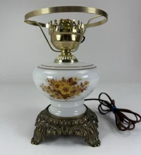 Accurate Casting Milk Glass Hurricane Lamp Hand Painted, Tested Working