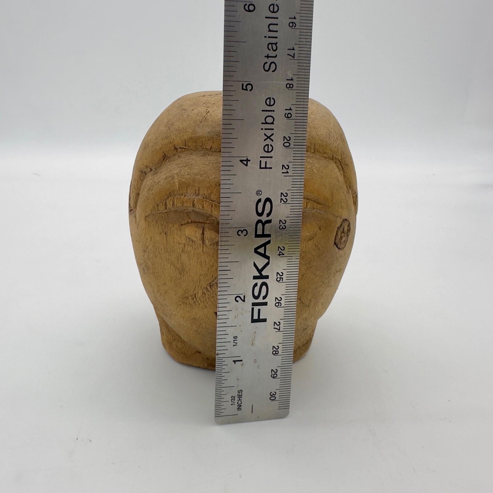 Antique Southeast Asian Hand-Carved Wooden Head Statue - 5" Tall, Batak Shaman?