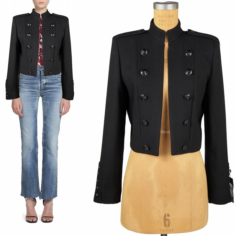 GIACCA BLAZER SPENCER 42 NUOVA $3990 SAINT LAURENT LANA NERA UFFICIALE MILITARE 6