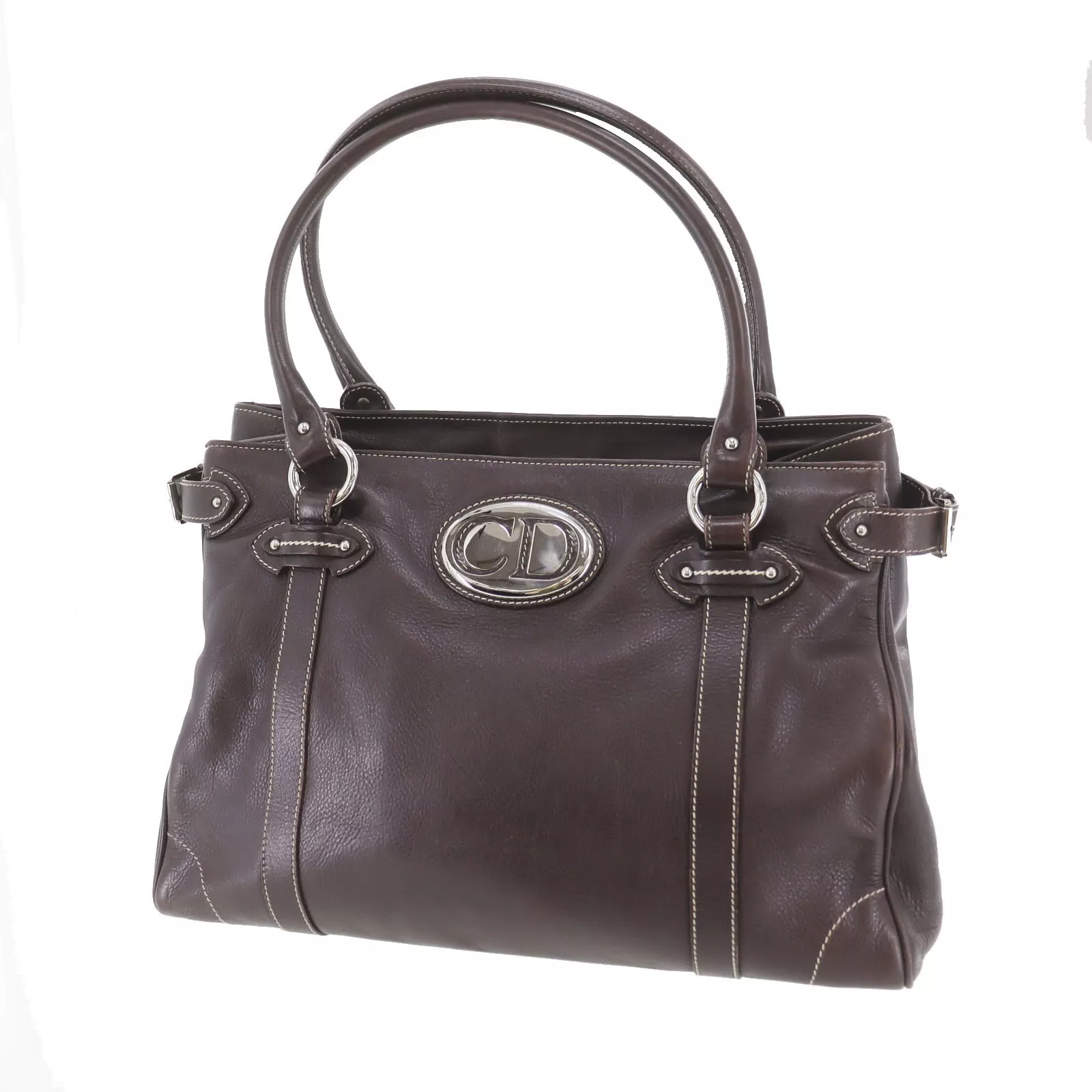 Sac à main Christian Dior logo CD occasion cuir marron vintage #AG921 S