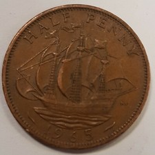 Old Coin 1965 Ship Halfpenny British