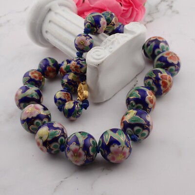 Vintage Chinese Export 20mm Knotted 18'' Blue Red Floral Ornate Clasp Necklace