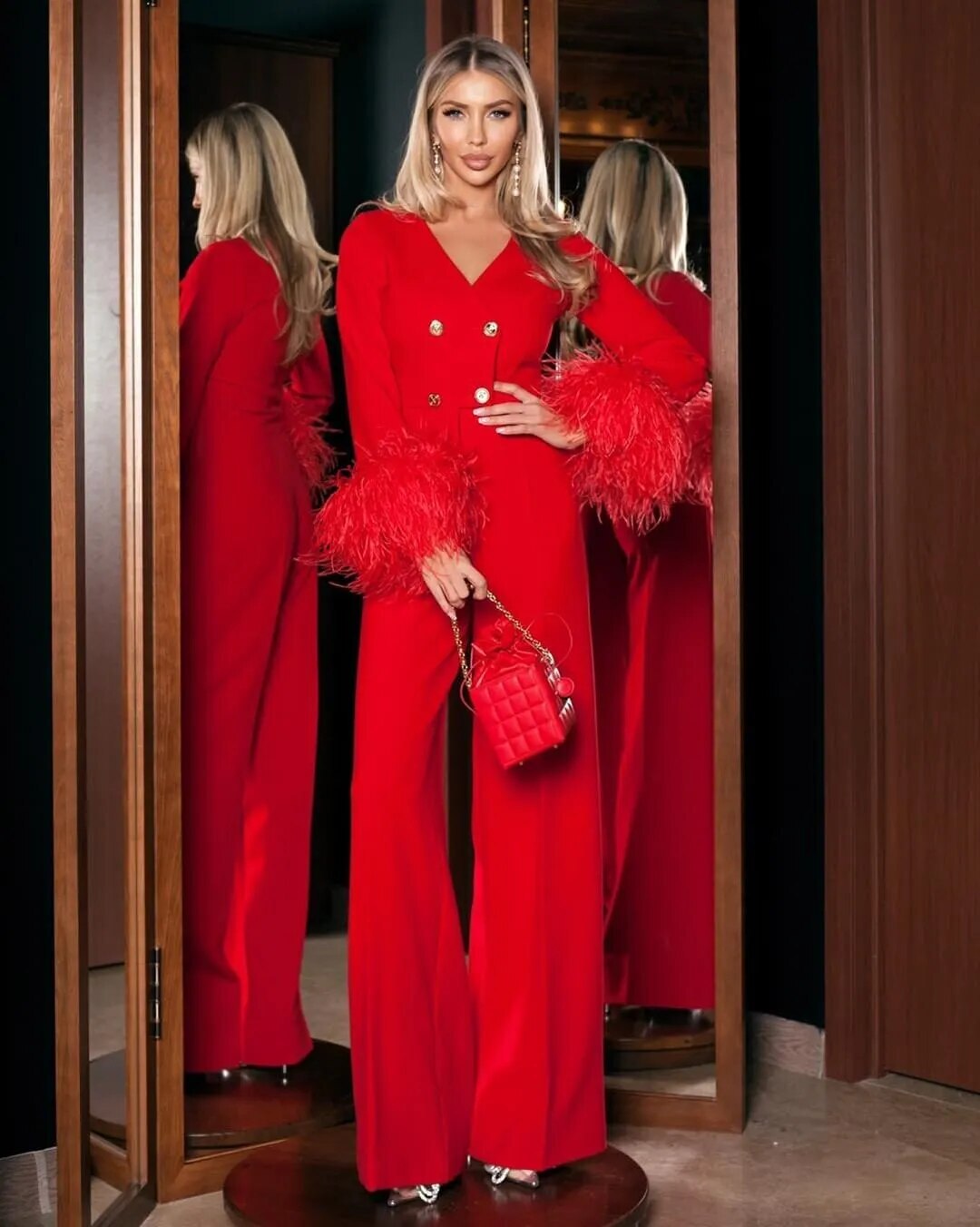 Feather Women Blazer Suits Appliques Power Slim Fit Evening Party Formal Outfits