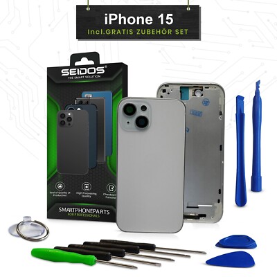 Backcover für iPhone 15 Blue Gehäuse Rückseite Glas Frame Housing Blau SEIDOS