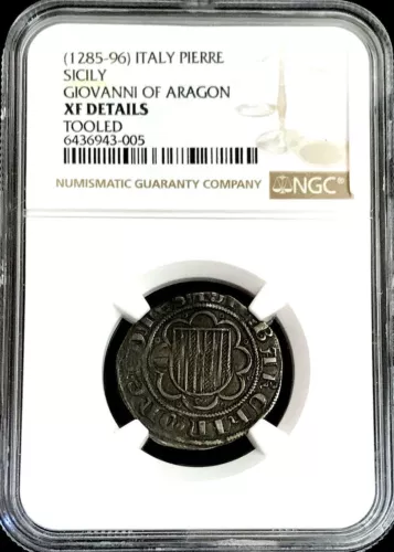 1285- 1296 AD ITALY SICILY PIERREALE GIOVANNI OF ARAGON COIN NGC XF*