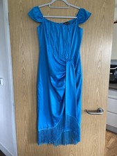 Pretty Little Thing Blue Off The Shoulder Tassel Midi Dress 