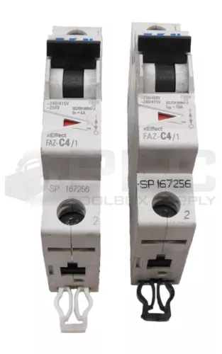 LOT OF 2 EATON FAZ-C4/1 CIRCUIT BREAKER 240-415V 4A SP167256