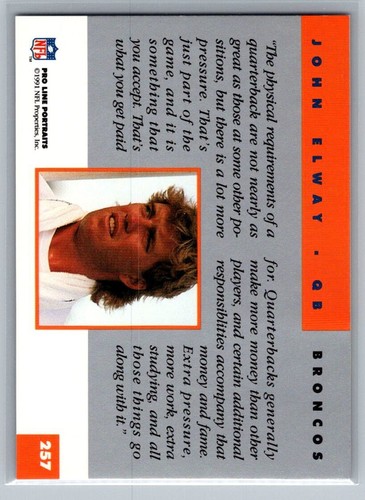 1991 Pro Line Portraits John Elway #257 NrMT - Picture 2 of 2