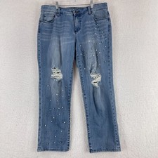 Kut from the Kloth Ankle Straight Leg Jeans Women Size 12 Blue Denim Embellished