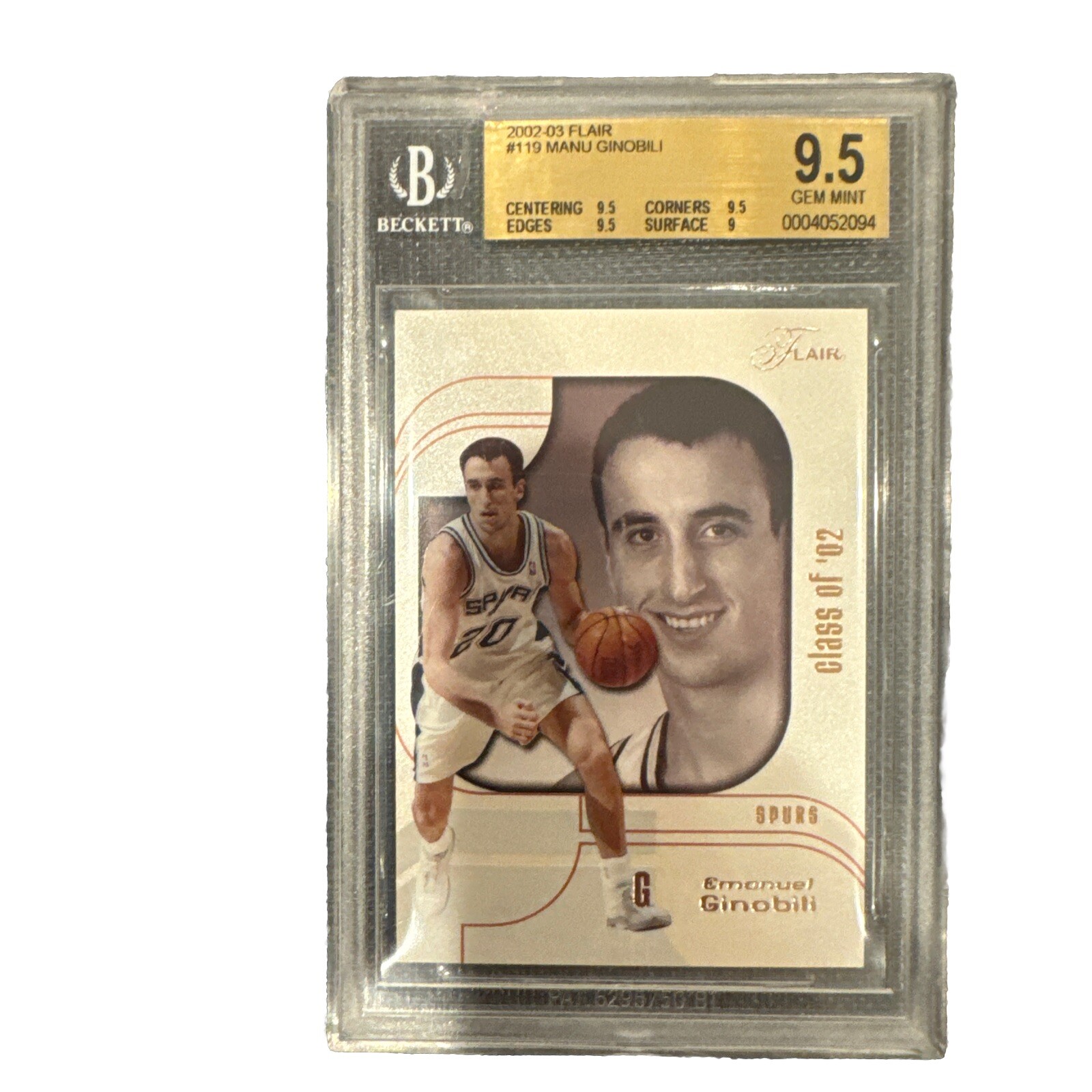 2002-03 Flair #119 Manu Ginobili RC BGS 9.5  /1750