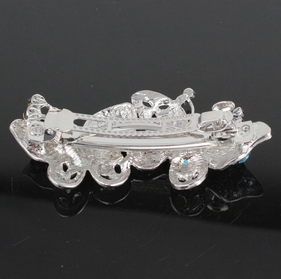 Clip de pasador de pelo con estrás cistal austriaco azul esmalte mariposas dobles B118 Foto 4 de 4