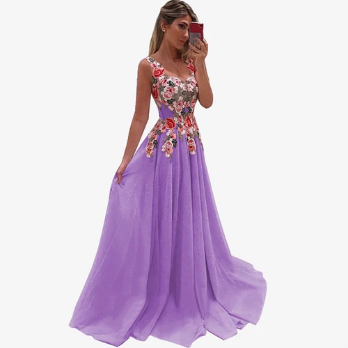 Mujeres Maxi Vestido Floral con Tirantes Baile de graduación Noche Fiesta Baile Vestido Boda Dama de honor- - Imagen 6 de 12