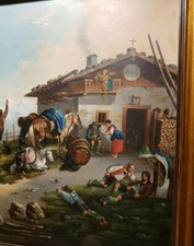 OLIO SU RAME QUADRO ANTICO DIPINTO XIX SECOLO ACQUERELLO OLIO SU TELA CORNICE