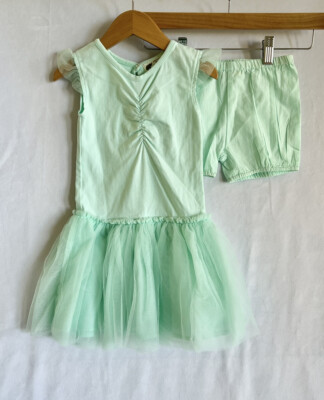 Monica + Andy Baby Girl 2T Tutu Tulle Dress + Bloomers Green Cotton