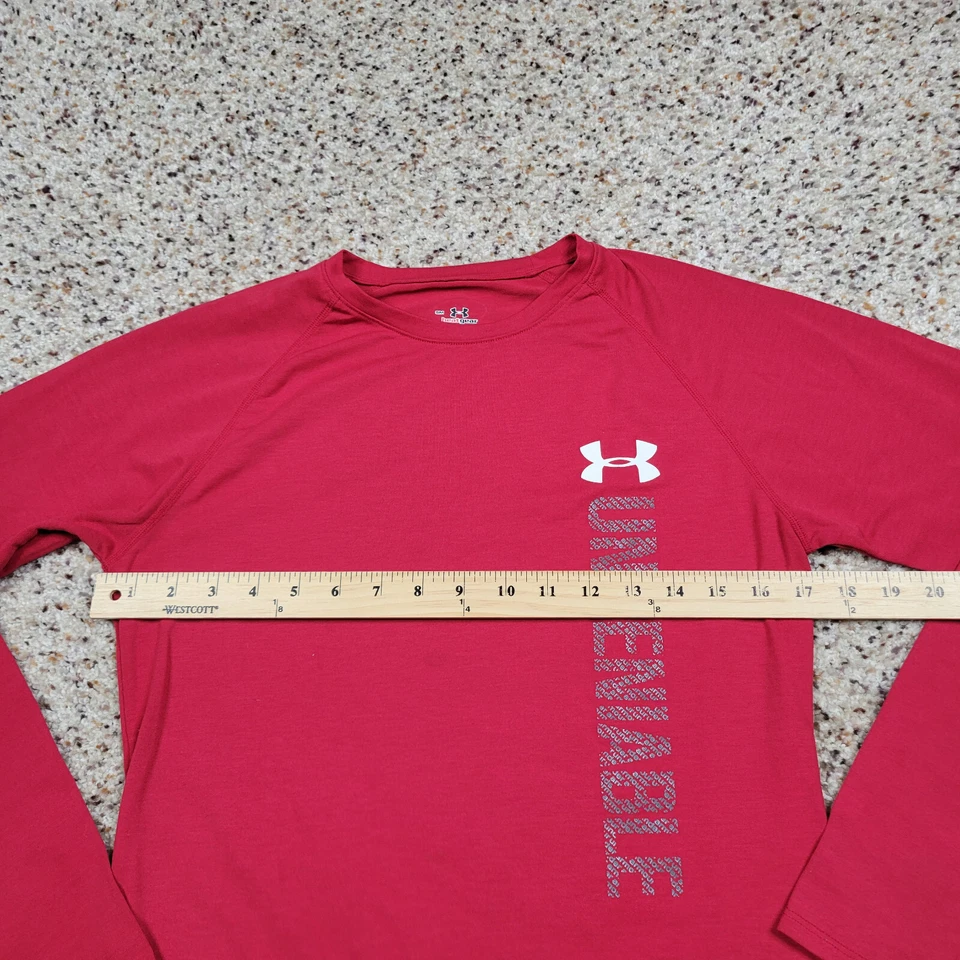 Under Armour Shirt Women Small Red Lightweight Long Sleeve Spell Out Heatgear * - Image 4 of 4