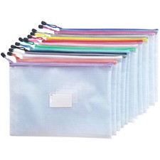 Plastic Mesh Zipper Pouch 12Pcs Zipper File Bags with Label Pocket A3 Size 16...