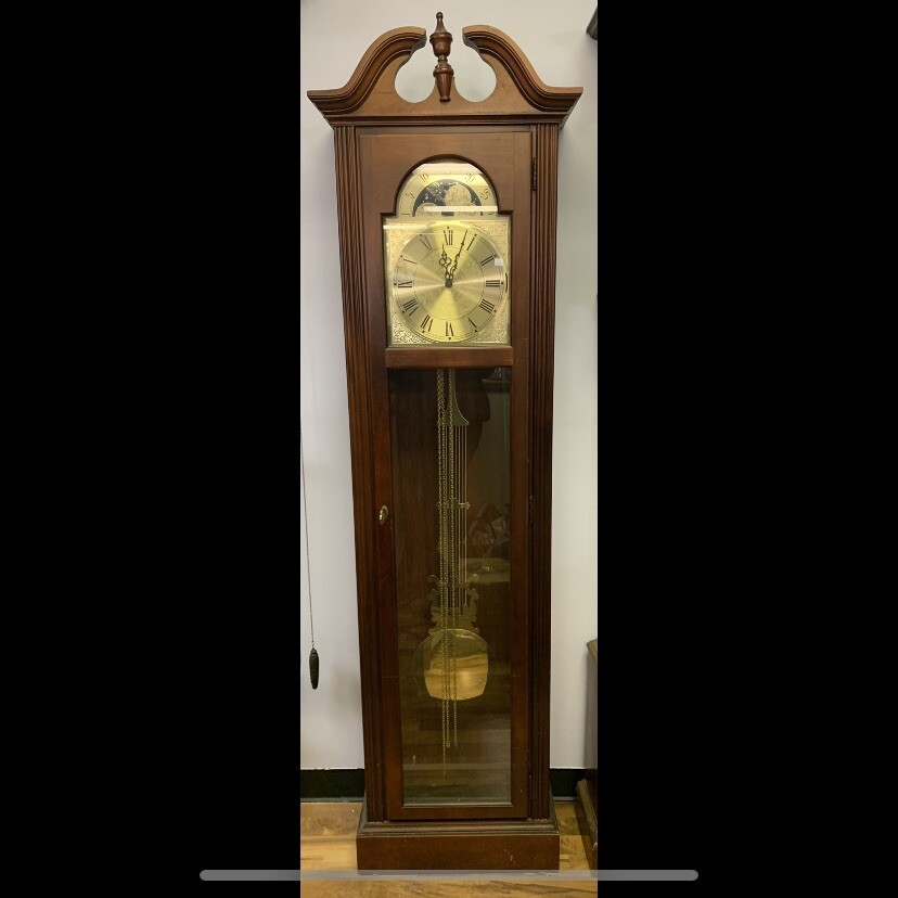 VTG 1996 Ridgeway Model #9412 Hand Carved Mahogany Wood 78" Grandfather Clock