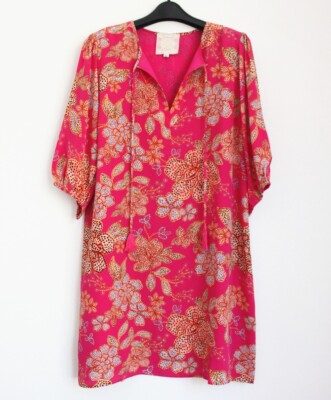 NEW Johnny Was Vesna Floral Silk Tunic Dress, Fushia Boho Size S Lined