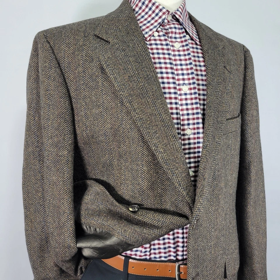 Casaco esportivo masculino Cricketeer tweed blazer dois botões marrom lã espinha de peixe 46R - Imagem 4 de 4