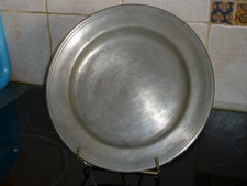 ANCIEN GRAND PLAT ROND CREUX EN ETAIN A LA CARDINAL AVEC POINCON 29 CM - 1KG100